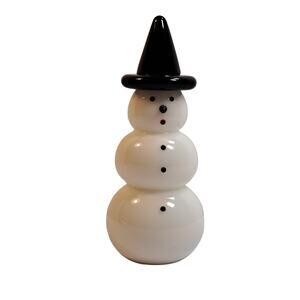 Vitrix Hot Glass Studio Snowman with Wizard or Witch Hat Signed White Black